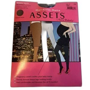 Spanx Assets Maternity Black Opaque Stripe Tights Marvelous Mama Sz 3